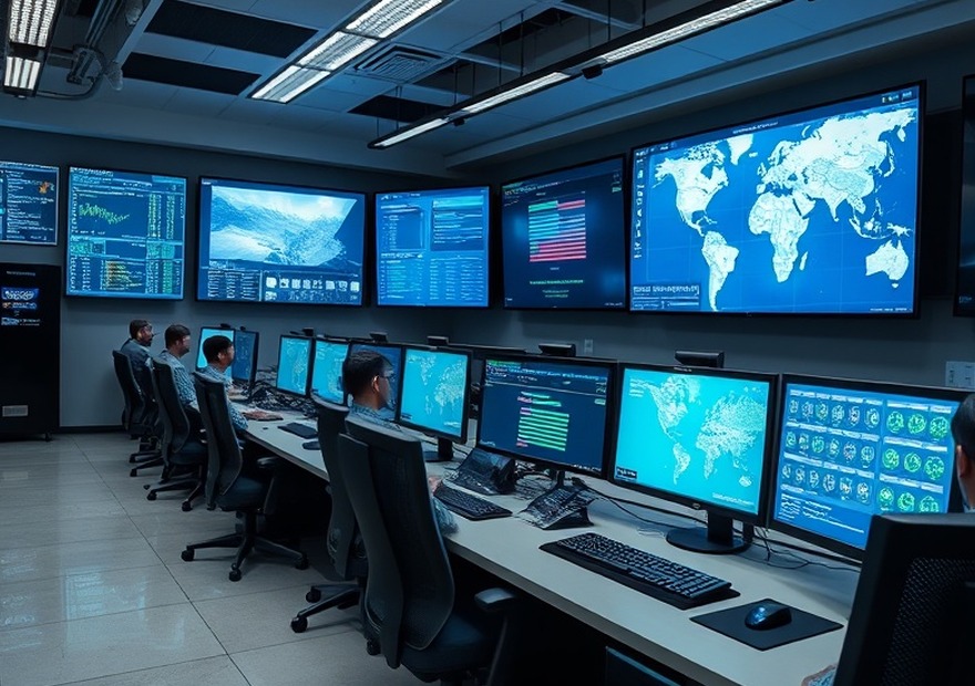 Centro de monitoreo con el estado de la red de terminales en pantalla