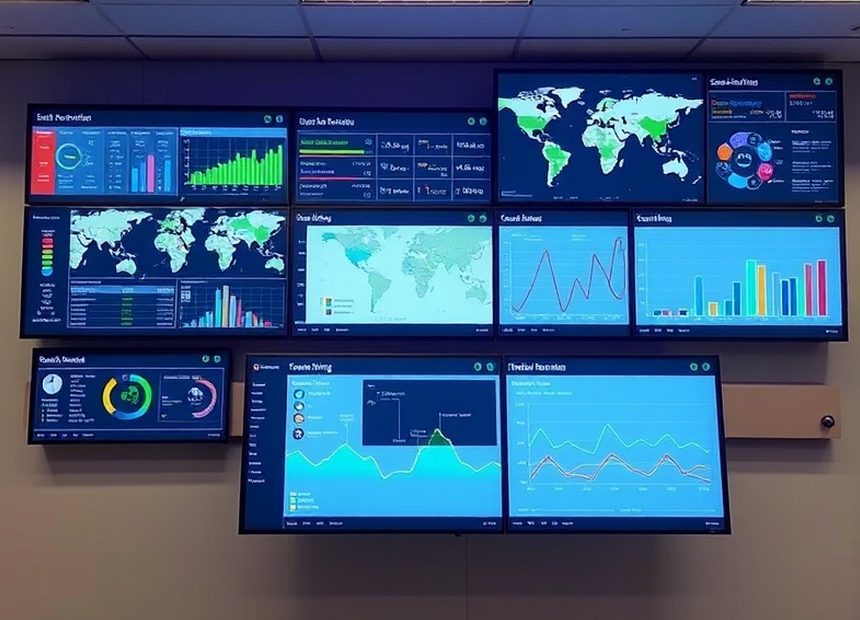 Centro de monitoreo con el estado de la red de terminales en pantalla