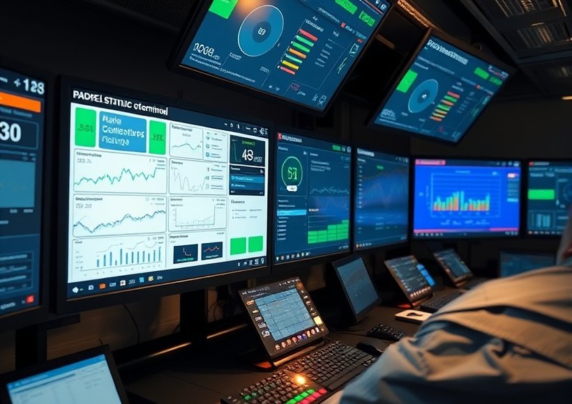 Centro de monitoreo con el estado de la red de terminales en pantalla